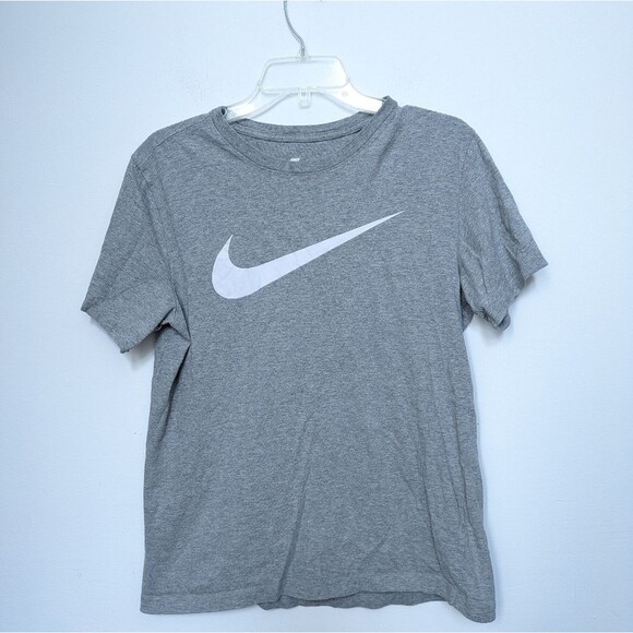 The Nike Tee Gray Short Sleeve Shirt White Swoosh Mens Small - Picture 1 of 6